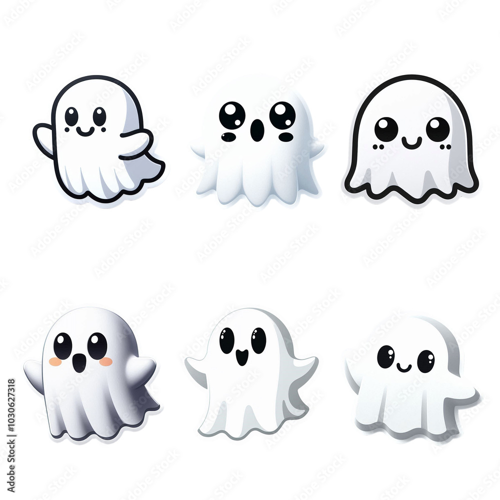 set cute ghost of Halloween, 6 concept style cartoon Character. set cute ghost of Halloween, 6 concept style cartoon Character.