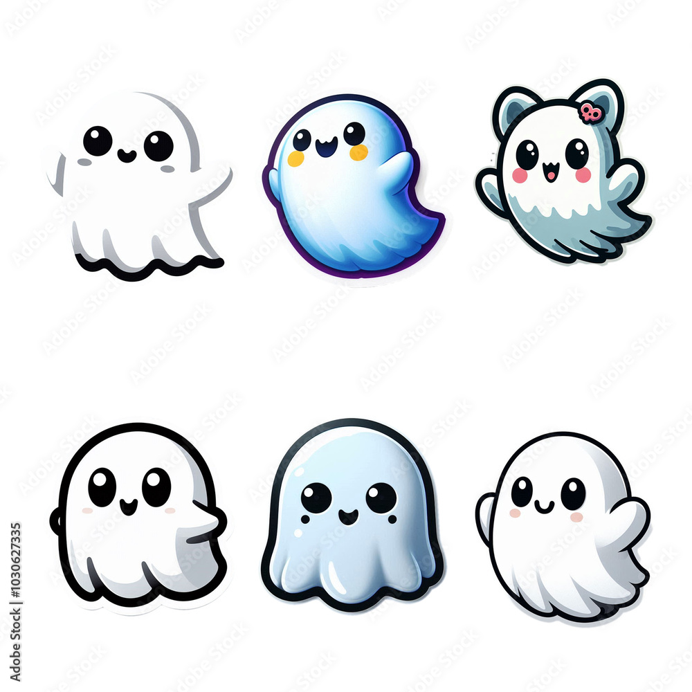 set cute ghost of Halloween, 6 concept style cartoon Character.  