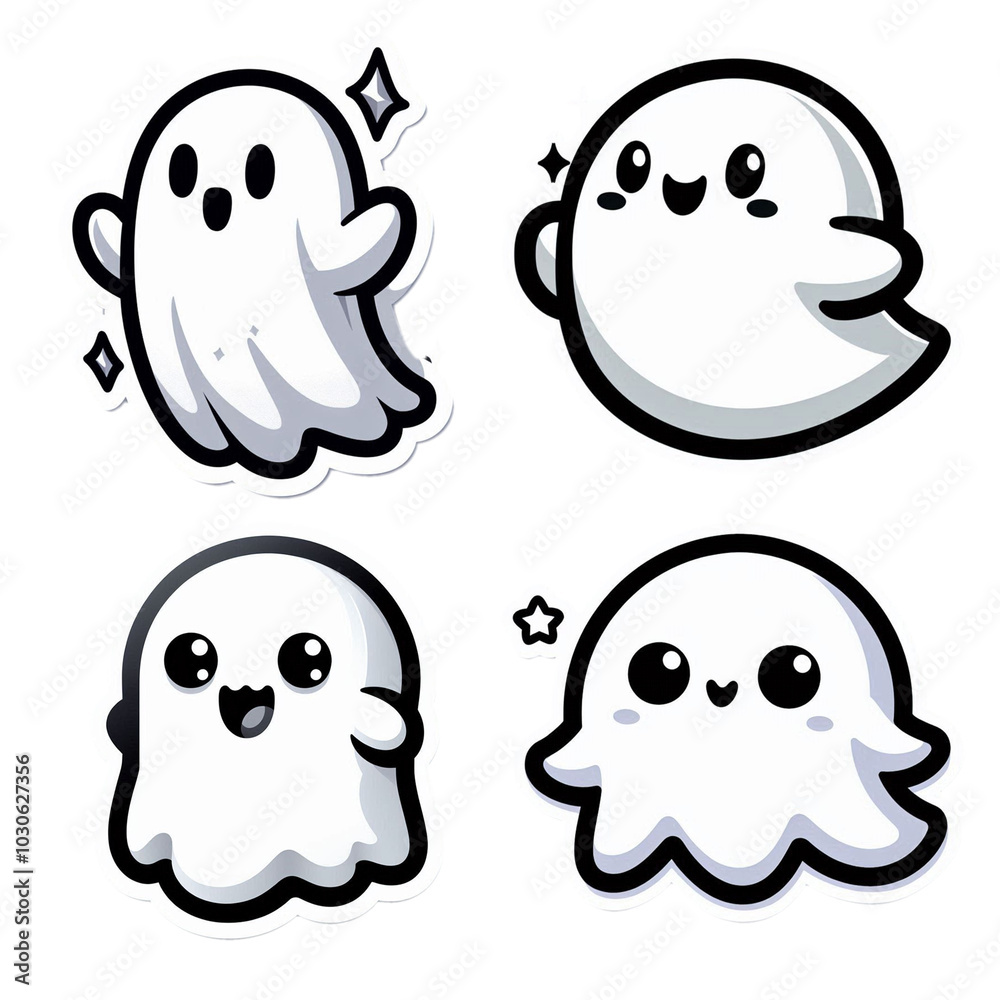 set cute ghost of Halloween, 6 concept style cartoon Character. set cute ghost of Halloween, 6 concept style cartoon Character.