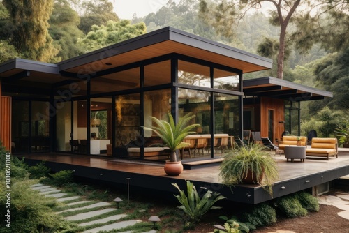 Modern midcentury house architecture building outdoors.