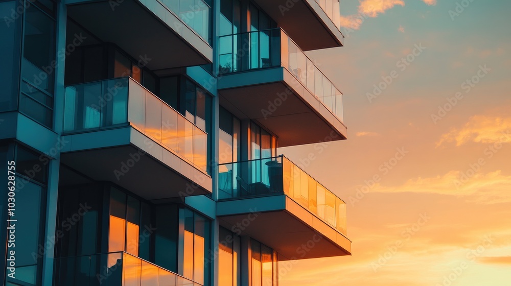 Fototapeta premium Modern Apartment Building at Sunset