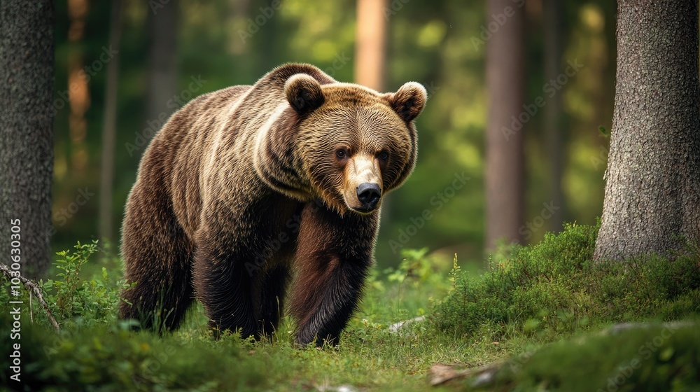 Wild Brown Bear in the summer forest. Animal in natural habitat. Wild Brown Bear in the summer forest. Animal in natural habitat.