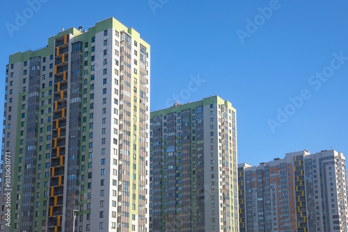 A fragment of modern high-rise buildings. Saint Petersburg, Russia