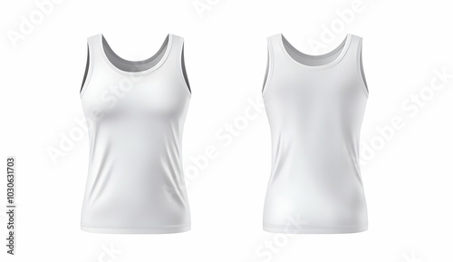 Blank white sleeveless shirt mockup front and back view isolated on white background.