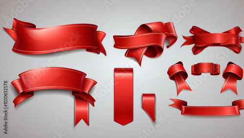 Set of Red Banner Ribbons for Website or Graphic Design