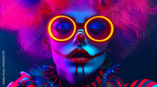 Generative AI, Retro Vibes: Colorful 80s Clown with Big Hair 