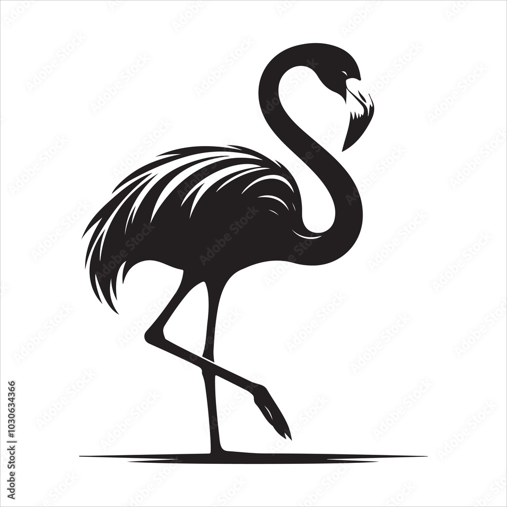 Fototapeta premium Tall and Graceful Flamingo Silhouette with Extended Legs and Neck , black colour vactor