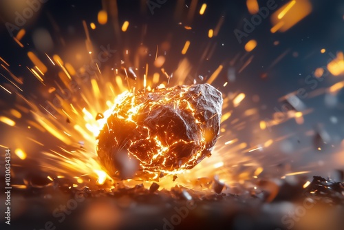 Wallpaper Mural Meteorite crashing into the ground with a fiery explosion in hyper realistic detail debris and shockwave captured with fast shutter speed Torontodigital.ca