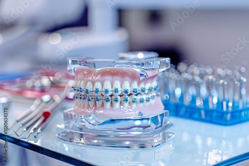 close-up of orthodontic supplies including brackets and wires ready for patient application photo