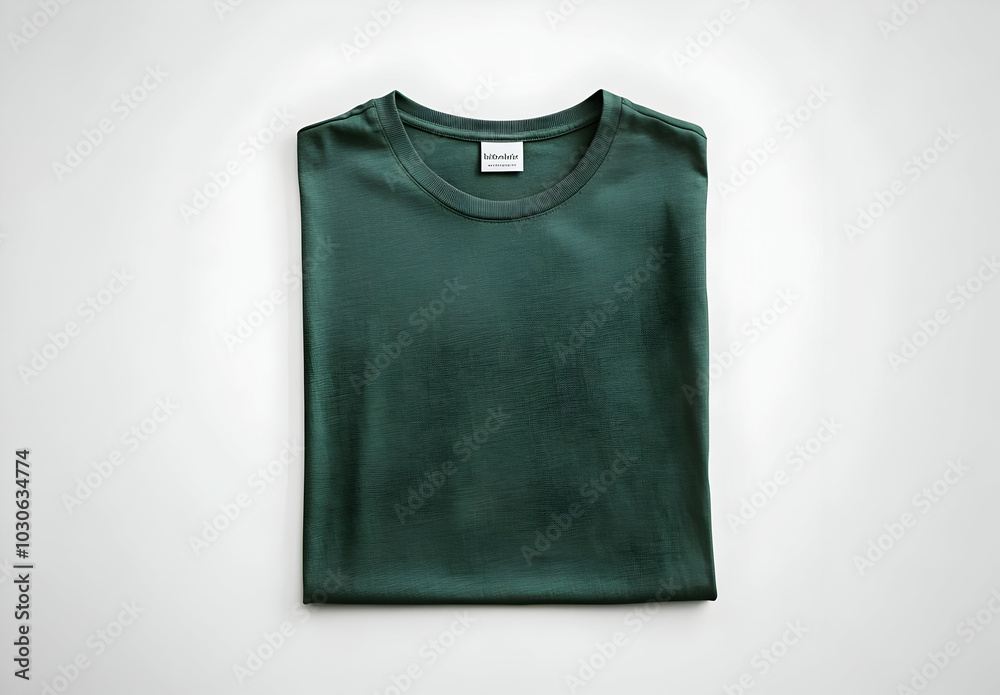 Folded dark green t-shirt on white background. Folded dark green t-shirt on white background.