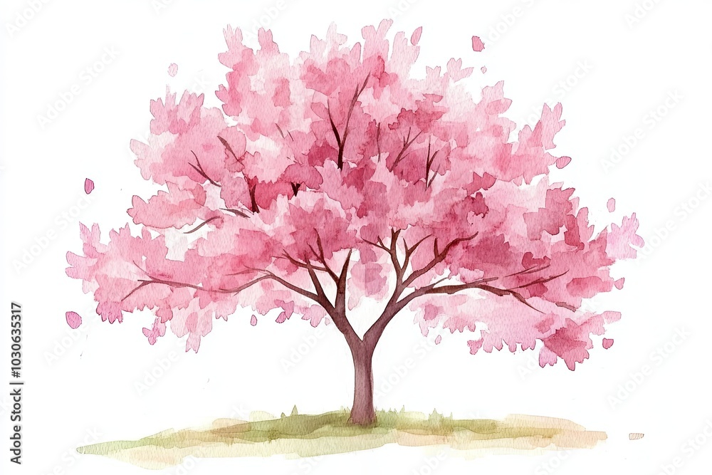 Vibrant pink cherry blossom tree in watercolor style Vibrant pink cherry blossom tree in watercolor style