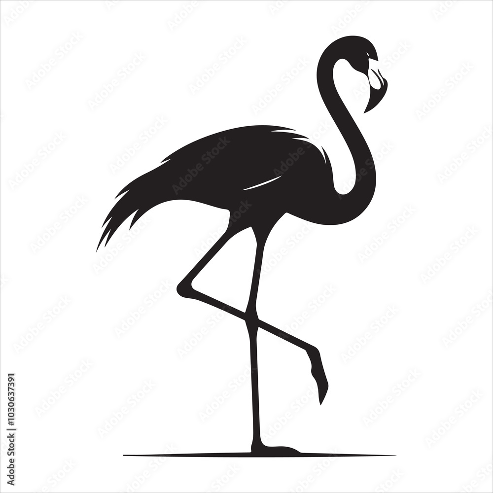 Fototapeta premium Tall and Graceful Flamingo Silhouette with Extended Legs and Neck , black colour vactor
