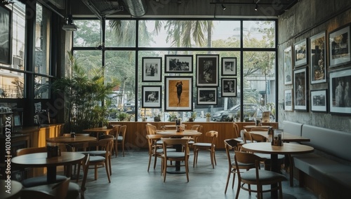 A restaurant with a lot of tables and chairs