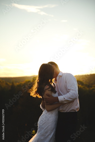 A newly married couple on their wedding day.