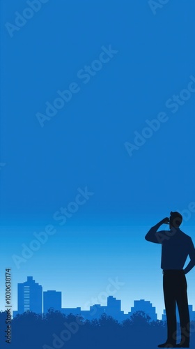 Illustrate a compliance officer with a discerning gaze overlooking a panoramic view of a city, symbolizing strategic audit planning Include subtle hints of a secure network