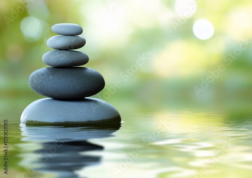 Serene Stone Stacks in Tranquil Water Reflection