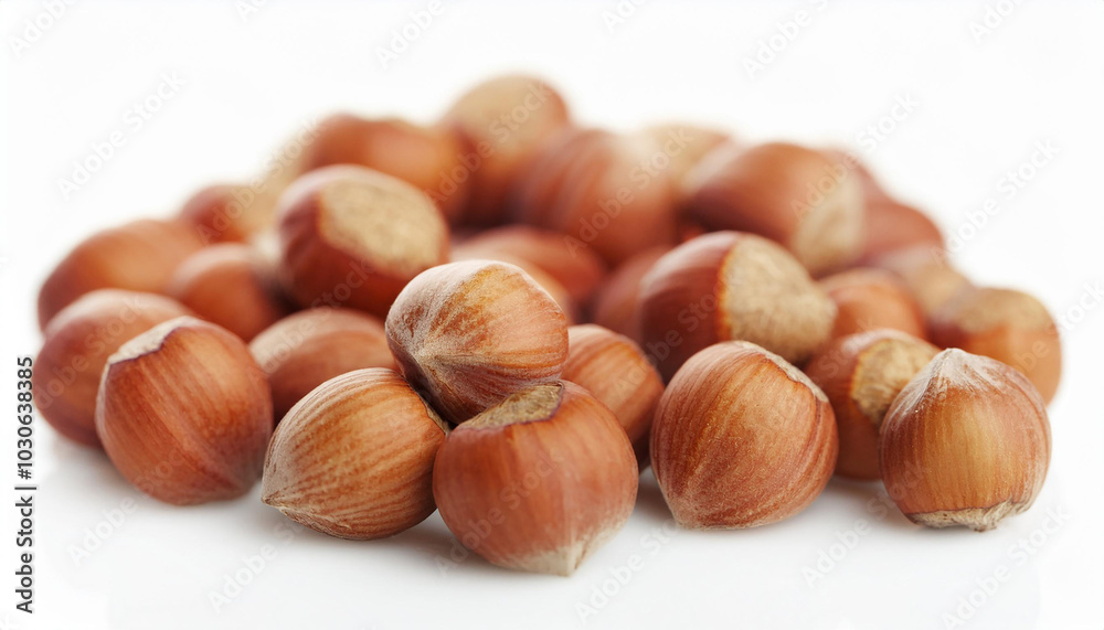 Heap of hazelnuts isolated on white backdrop. Healthy and tasty snack. Super food. Heap of hazelnuts isolated on white backdrop. Healthy and tasty snack. Super food.