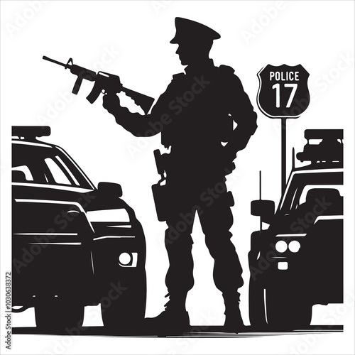 Urban Patrol Traffic Officer Regulating Vehicles Silhouette  , black colour vactor