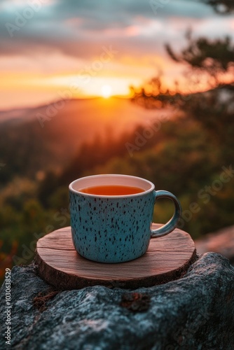 Cup of tea against the sunset