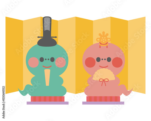 ひなまつりのかわいいへびのお雛様とお内裏様のイラスト