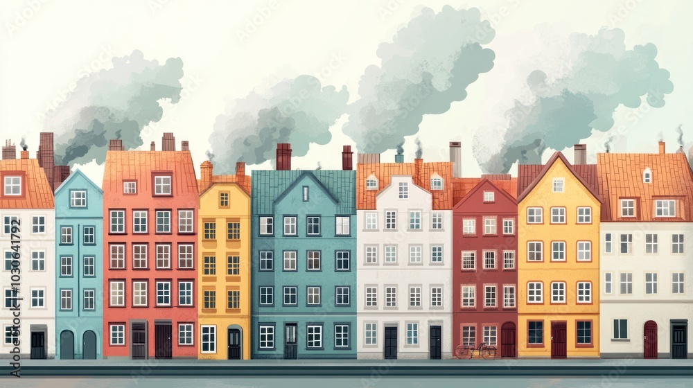 Fototapeta premium Colorful Townhouses with Smoke