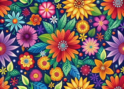 Vibrant petals and abstract shapes blend in a mesmerizing dance of color and texture, creating a stunning floral-inspired pattern perfect for backgrounds and designs.