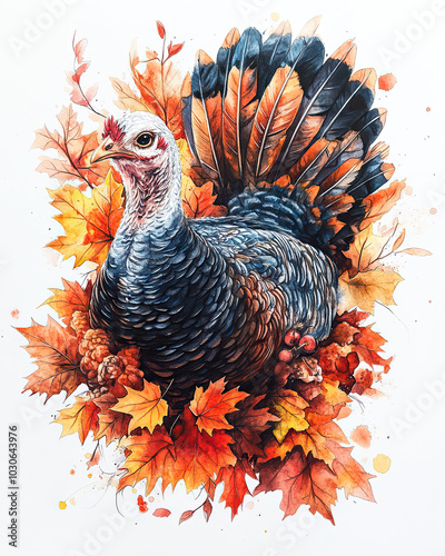 Beautiful Wallpaper with a Turkey Bird Design, Ideal Thanksgiving Poster or Graphic Resource for Creative Project, Ai Generative photo