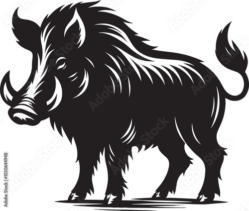 Boar Silhouette isolated on white background Minimalist boar vector shape icon