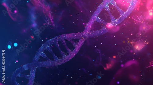 Abstract background with double helix and dna, vivid illustration seen from futuristic digital phenomena of science or medical research concept