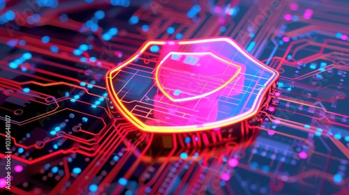 Cyber Security Shield on Circuit Board