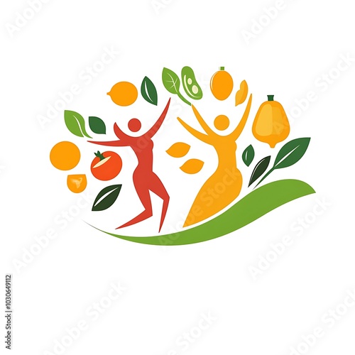 Radiant wellness logo displaying healthy fruits and botanical leaves