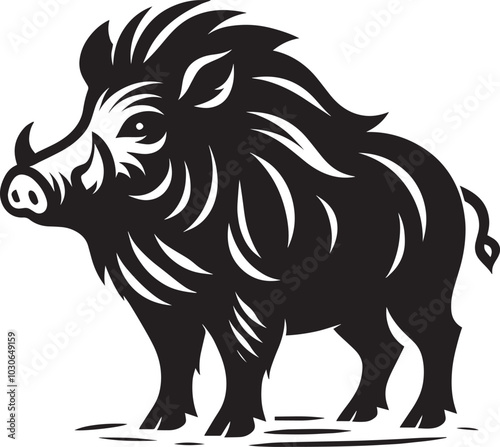 Boar Silhouette isolated on white background Minimalist boar vector shape icon