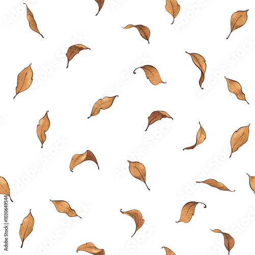 PNG Autumn leaves seamless pattern design template. Fallen leaves on darck background ​
 photo