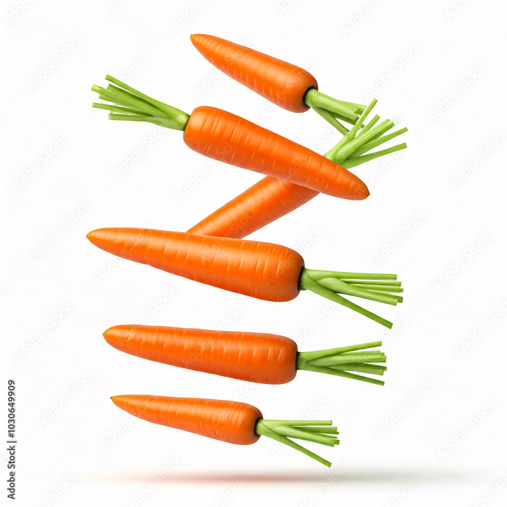 fresh orange carrots with green tops floating in the air fresh orange carrots with green tops floating in the air