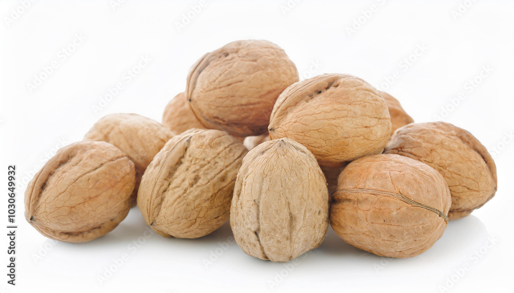 Heap of walnuts isolated on white backdrop. Healthy and tasty snack. Super food. Heap of walnuts isolated on white backdrop. Healthy and tasty snack. Super food.