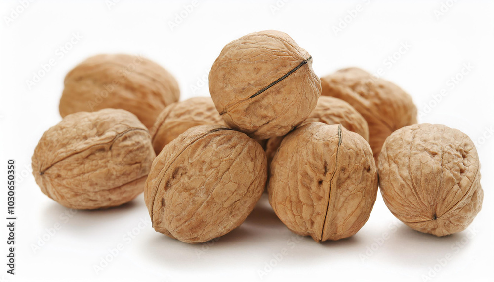 Heap of walnuts isolated on white backdrop. Healthy and tasty snack. Super food. Heap of walnuts isolated on white backdrop. Healthy and tasty snack. Super food.
