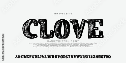 Alphabet Handwritten Bold Grunge Font. Rustic Font.Texture  Distressed Font. Rough Font. Uppercase. Number . For Fashion Brand Sport Film Movie Design .Vector illustration