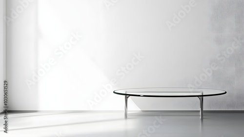 68. A sleek glass display table against a white wall