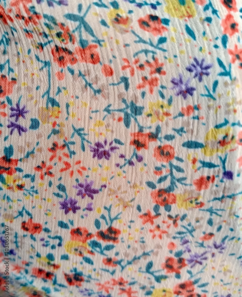 Small flower, purple orange and yellow Floral fabric texture with strip texture Small flower, purple orange and yellow Floral fabric texture with strip texture