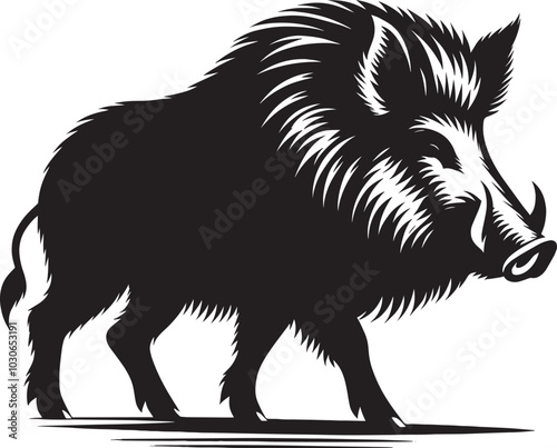 Boar Silhouette isolated on white background Minimalist boar vector shape icon