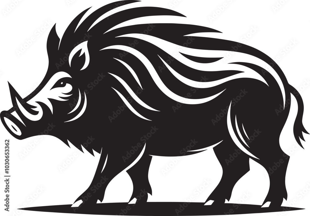 Boar Silhouette isolated on white background Minimalist boar vector shape icon