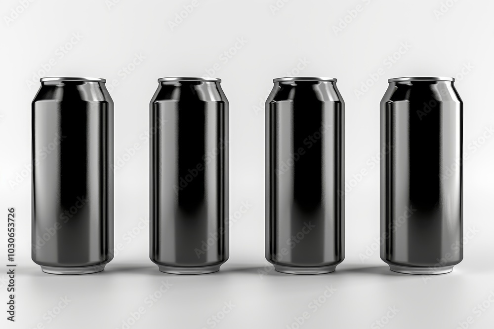3D render of aluminum slim cans in black on an isolated white background, showcasing a beer can mockup template 3D render of aluminum slim cans in black on an isolated white background, showcasing a beer can mockup template
