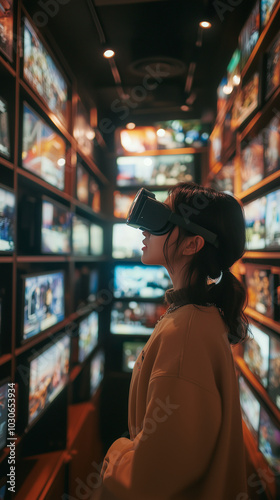 Wallpaper Mural Young Woman Exploring Virtual Reality Gallery Experience with Headset  Torontodigital.ca