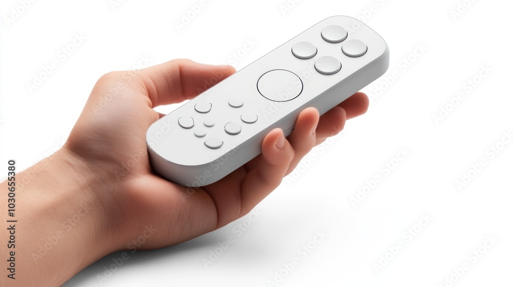 Close up of remote control for television and air conditioner held by a person on transparent white background Close up of remote control for television and air conditioner held by a person on transparent white background