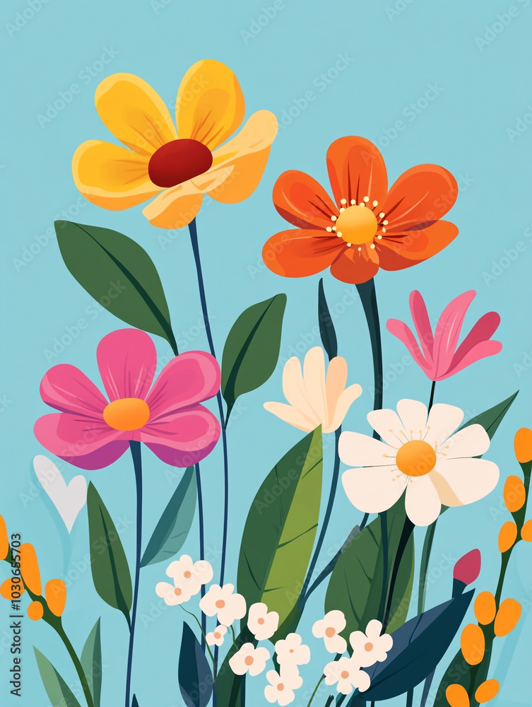 A painting of a bouquet of flowers with a solid color background. A painting of a bouquet of flowers with a solid color background.