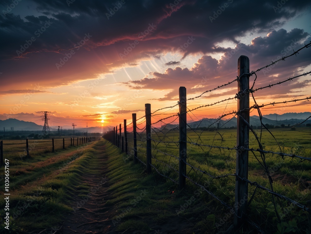 sunset over the fence