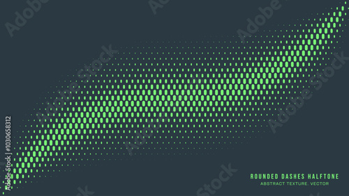 Rounded Dashes Halftone Pattern Smooth Wavy Border Vector Turquoise Abstract Background. Mod Minimalistic Art Half Tone Graphical Eye-Catching Wallpaper. Retro Futuristic Sci-Fi Tech Art Illustration