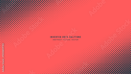 Inverted Dots Halftone Pattern Slanted Border Vector Red Black Abstract Background. Half Tone Graphic Abstraction Faded Subtle Texture. Retro Design Style Wide Wallpaper Dotted Tilted Art Illustration