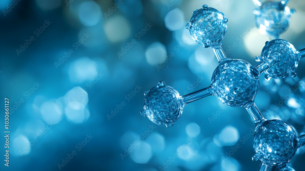 Molecular structure with a blue bokeh background. Molecular structure with a blue bokeh background.