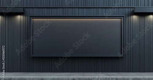 Modern Black Advertising Billboard on Dark Wall Mockup